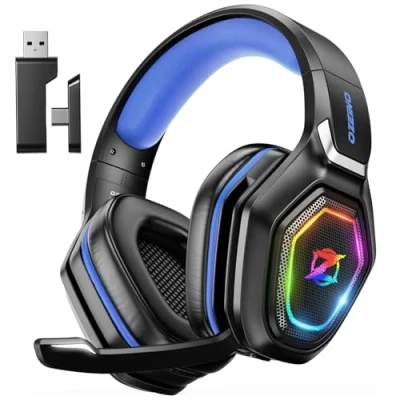 Image de Ozeino Casque Gaming sans Fil pour PC PS5 PS4, 2.4GHz Audio Perte, USB &amp; Type C de Jeu Ultra Stable avec Batterie 40 Heures Switch Laptop Mobile Mac(Bleu)