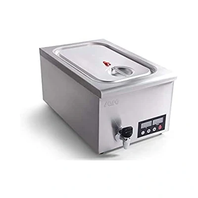 Image de Saro Salerno Cuiseur sous vide à vapeur (niveaux de temps/température réglables, pompe circulation, robinet vidange, grille séparation, cadre enfichable universel, 11 22 l, écran numérique)