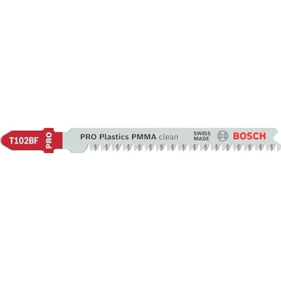 Image de Bosch Professional Kit de Lames 3 Pièces T 102 BF Clean pour PMMA (Plexiglas, Plastique, Emmanchement à Deux Dents, Accessoire Scie Sauteuse) 2608636780 Argent