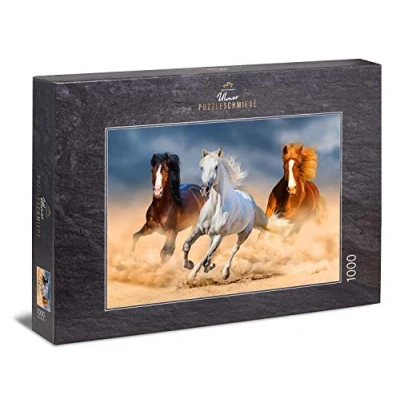 Image de Ulmer Puzzleschmiede Puzzle Reines du désert: 1000 pièces De puissants Chevaux Arabes en Course dans Le désert