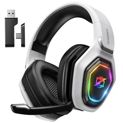 Image de Ozeino Casque Gaming sans Fil pour PC PS5 PS4, 2.4GHz Audio perte, USB &amp; Type C de jeu Ultra Stable avec Microphone Flip, Gamer batterie 40 heures Switch Laptop Mobile Mac