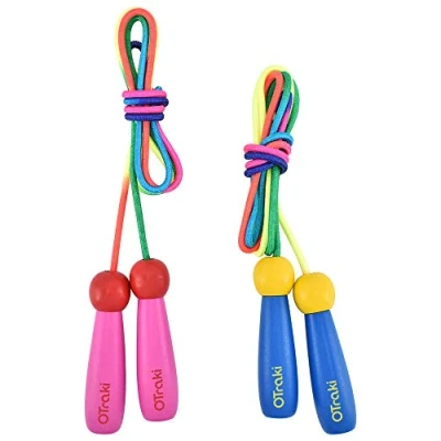 Image de OTraki 2 Pièces Corde à Sauter Enfant 2.5M Réglable Skipping Rope de Coton Colorée pour Garçon Fille Fitness Training Exercice Activités Plein