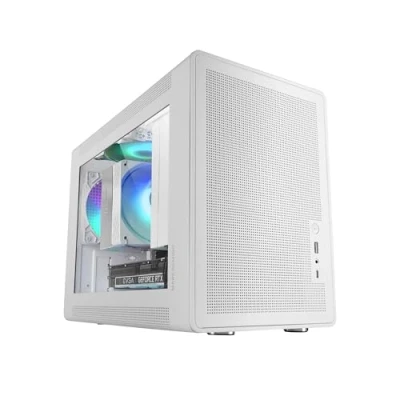 Image de MARS Gaming MC XPS, Boîtier MicroATX Ultrapcompact, Verre Trempé + Panneaux Mesh, Ventilateur FRGB 12cm, Technologie Refroidissement Support Dual PSU ATX et SFX, Mini Tour PC USB C, Blanc
