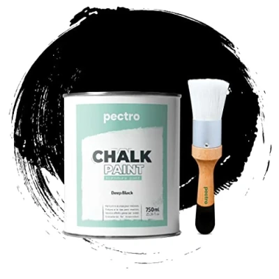Image de Chalk Paint Peinture Craie 750ml + Brosse en Bois spéciale Pack à la pour Meuble Deco Maison et vintage Effet (NOIR PROFOND)