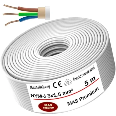 Image de Câble d&#039;alimentation NYM J de 5 m à 100 Gaine 3 x 1,5 mm² Anneau pour une pose fixe (5 m)