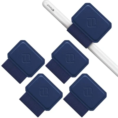 Image de FINTIE Porte Stylo Compatible avec Apple Pencil Pro/Pencil (USB C)/Pencil (2e/1re Génération) [4 Pièces] Pen Loop Ruban Adhésif Attaché aux Etuis Carnets Boucle de Stylo, Bleu Foncé