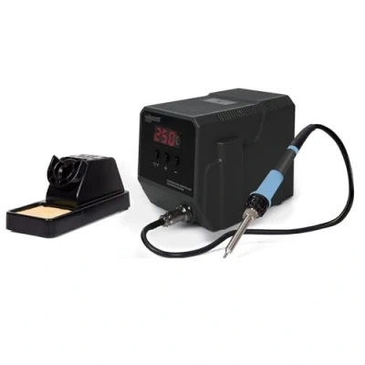 Image de Velleman Station de soudage avec affichage LED et élément chauffant en céramique, 90 W, plage température 50 à 480 C, adaptée pour les professionnels ou bricoleurs, gris