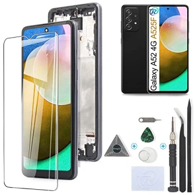 Image de Écran de Rechange pour 6.5&quot; Samsung Galaxy A52 4G A525F LCD + Vitre Numériseur Tactile Capteur Assemblé Remplacement A525F(Noir avec Cadre)