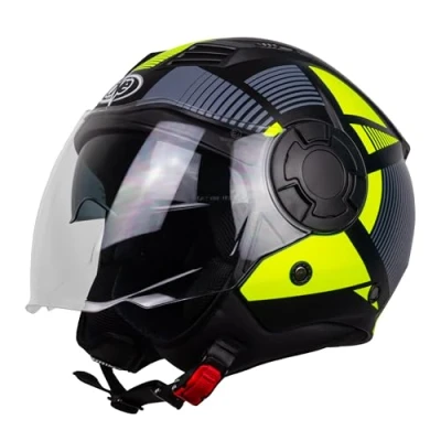 Image de One by Camamoto Casque Alfa 2.0 Jet/Demi Jet pour Moto et Scooter, Noir Mat Jaune Fluo, Double Visière, Homologué ECE R22 06, Taille XL (60 cm)