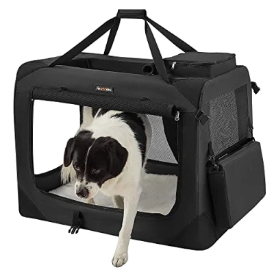 Image de FEANDREA Sac Transport Chat Chien, Caisse Pliable pour Animaux de Companie, Taille XL, Tissu Oxford et Filet, Respirant, Portable, Cadre en Métal, avec Poignées Pochettes, 81 x 58 cm, Noir