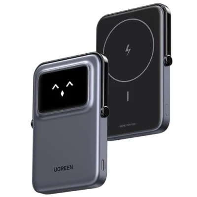 Image de UGREEN Uno Batterie Externe Magnétique sans Fil Pliable 5000mAh Power Bank Induction USB C Charge Rapide Emoji Affichage Mode Veille Compatible avec MagSafe iPhone 16 Plus Pro Max 15 14 (Noir)