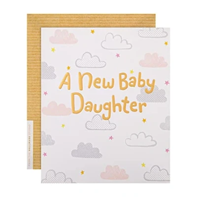 Image de Hallmark The Studio Carte de félicitations naissance pour bébé fille Motif contemporain sur carton texturé avec inscription dorée