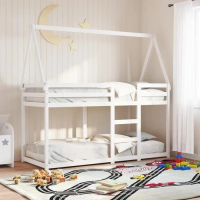 Image de vidaXL lit superposé avec Toit Blanc 90x200 cm Bois de pin Massif, lit, Cadre Mezzanine, Meuble Chambre, sommier