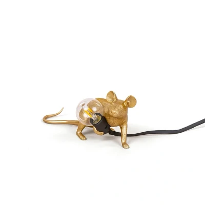 Image de MOUSE Lampe à poser Souris couchée câble USB H8.1cm Doré Seletti designé par Marcantonio Raimondi Malerba