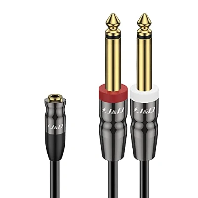 Image de J&amp;D 3,5 mm TRS à Double 1/4 Pouce TS Câble, Câble Robuste de 2 x 6,35 Cordon 1/8 Femelle Mâle pour Haut parleur d&#039;amplificateur Piano Guitare Table Mixage