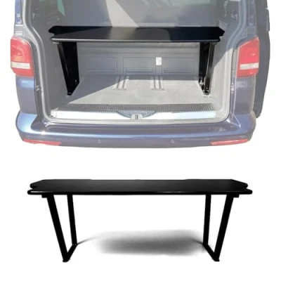 Image de OMAC lit pliable Multiflex compatible avec VW T5 T6 Multivan 2003 2021 Extension de voiture pour campeur, plateau plat noir (tableau Multiflex)