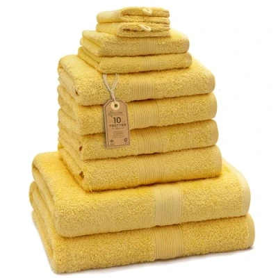 Image de NatureMark Lot de 10 Serviettes en éponge, 100% Coton, Jaune