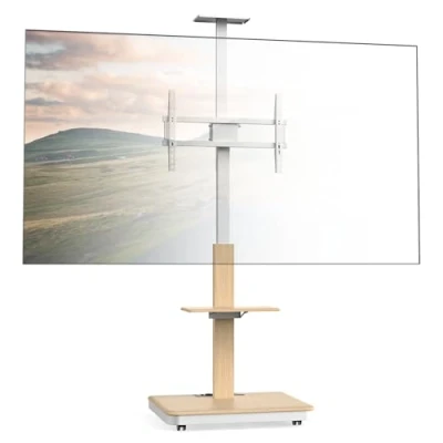 Image de XTRARM Elite Support TV Mobile et réglable en Hauteur pour 40 86 Pouces 60 kg Maximum, inclinable jusqu&#039;à VESA 600x400 avec étagères Prise,Blanc, Manuel