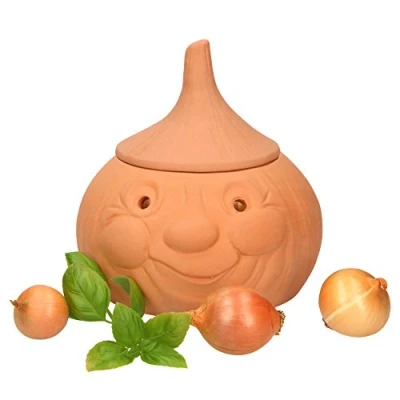 Image de MamboCat Pot à oignons Onni avec couvercle, pour ranger env. 900 g d&#039;oignon, produit 100 % naturel en terre cuite véritable