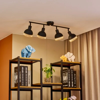 Image de Lindby Lonnaris spot, rotin, noir, 4 lampes
