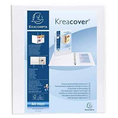 Image de Lot de 10 Classeur Kreacover Maxi, 4 anneaux en D 40mm, PP, devant et dos personnalisables, coloris blanc