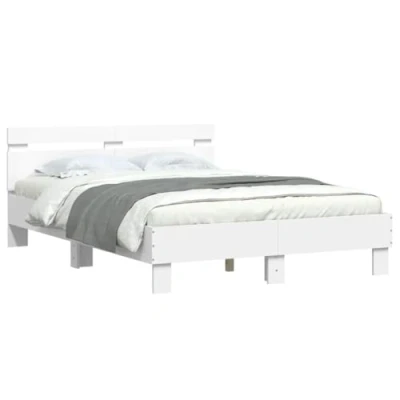 Image de vidaXL Cadre de Lit avec Tête et LED, Double Sommier à Lattes, Adulte Chambre, Blanc 135x190 cm Bois 3207567