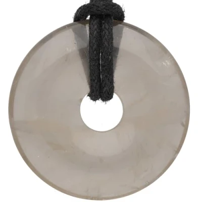 Image de Lebensquelle Plus Donut en Quartz fumé Ø 30 mm + cordon coton Pendentif Pierre précieuse Collier véritable de guérison avec cordon, semi précieuse,