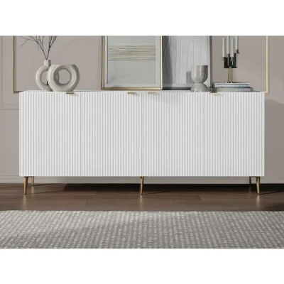 Image de Vente unique Buffet avec 4 Portes en MDF et Acier Blanc doré YESINIA