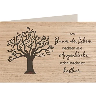 Image de myZirbe carte en bois Arbre de vie 100 % faite à la main Autriche postale, cadeau, vœux, pliante, carte, invitation, type : chêne