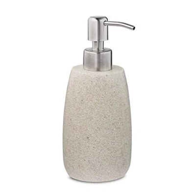 Image de Relaxdays Porte Savon Liquide, 300 ML, Rechargeable, Salle de Bain, Distributeur shampoing, Pompe en INOX, Rond, Beige, Acier Inoxydable, 1 unité