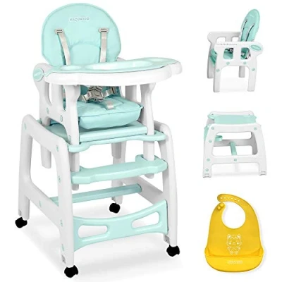 Image de Ricokids Sinco chaise haute pour enfant multifonction 5 en 1 Table + bébé réglable Fonction bascule 3 positions d&#039;inclinaison du dossier Turquoise