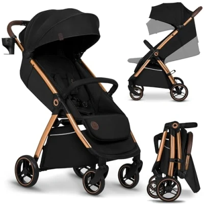 Image de LIONELO INGRID Poussette jusqu&#039;à 22 kg de 6 mois à 4 ans Grandes roues pivotantes 360 Suspension totale Pliable d&#039;une seule main Dossier et repose pieds réglables Grand auvent XXL (Beige)