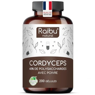 Image de Cordyceps Sinensis CS 4 21000mg de par dose quotidienne (Extrait 10:1) 40% Polysaccharides Bioactifs 200 Capsules: Haute Dose, Végan &amp; sans additifs Produit Raibu