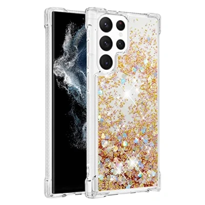 Image de KBIKO zxl Compatible avec Samsung Galaxy S22 Ultra Étui, Brillant Paillette Floating Quicksands Housse Coque Transparent TPU Antichoc Protective Ultra.Gold YBL