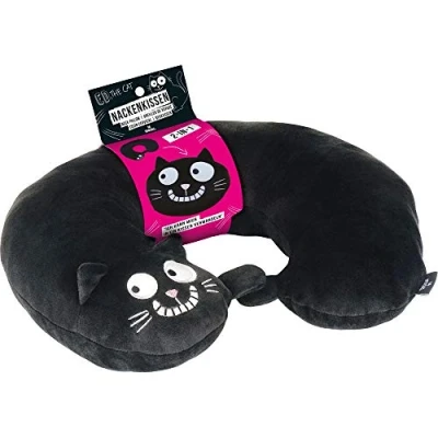 Image de Moses Ed, The Cat Coussin de Nuque 2 en 1 cervicale et Oreiller pour Voyage Forme Chat 28 cm Noir