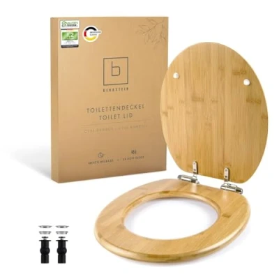 Image de Benkstein® Abattant WC Bambou avec Abaissement Automatique Fonction Quick Release Bois Antibactérien