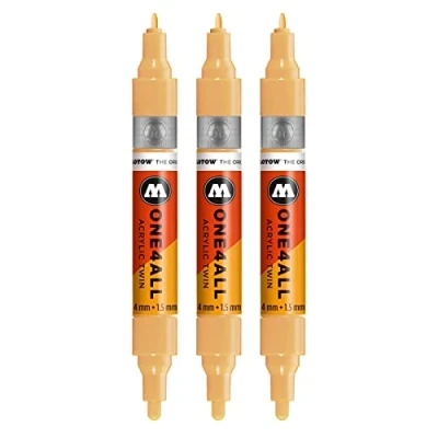 Image de Molotow One4All Lot de 3 marqueurs acryliques Twin (épaisseur trait 1,5 mm et 4 mm, très couvrante permanent) Couleur 009 sahara beige clair