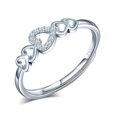 Image de Yumilok bague en argent 925, réglable femme fille, anneau de fiançailles ouvert, cœur élégant, zircon incrusté, taille ajustable, Noël et Anniversaire