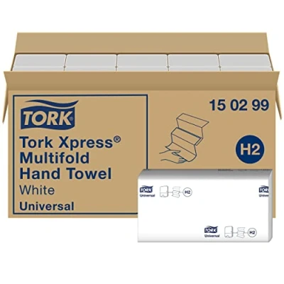 Image de Tork Xpress Essuie mains interfoliés 150299 Papiers d&#039;essuyage pliés en Z qualité Universal pour Distributeur H2 papier 2 plis blanc 20 x 237 feuilles