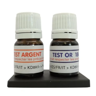 Image de KD89 Assortiment de réactifs/solutions pour tester l&#039;or et l&#039;argent 18 carats Argent Avec pierre touche naturelle notice multi langues Expertise bijoux, pièces, lingotins Spatule