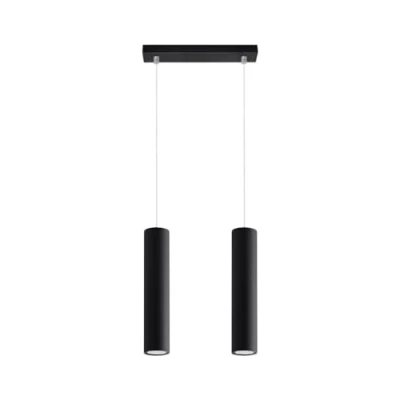 Image de SOLLUX lighting Lagos 2 Suspension Plafonnier Design Moderne avec Abat jour Cylindrique, Style Industriel Ampoule GU10 Remplaçable, x 40 W Acier Peint par Poudrage, Noir, 30 6 90 cm