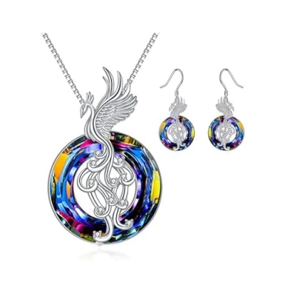 Image de TOEECY Phénix Parure de Bijoux Crystal Ensemble Collier et Boucles d&#039;Oreilles Phoenix Nirvana Pendentif Coloré Cristal Firebird Cadeaux pour Femmes Epouse Amant Petite Amie Maman (#2)