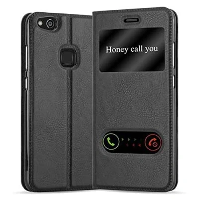 Image de cadorabo Coque pour Huawei P10 Lite en Noir COMÈTE Housse Protection avec Stand Horizontal et Deux Fenêtres Portefeuille Etui Poche Folio Case Cover