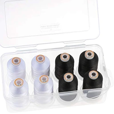Image de New brothread Polyester Fil machine à broder 1000m avec boîte de rangement en plastique pour broderie et matelassage 4xBlanc+4xNoir