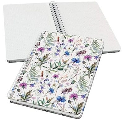 Image de SIGEL JN618 Jolie Carnet de notes à spirale, Misty Meadows, pointillés (réglure dot), 100 g/m², 16,2 x 21,5 cm, couverture rigide, 120 pages, violet, bleu, vert
