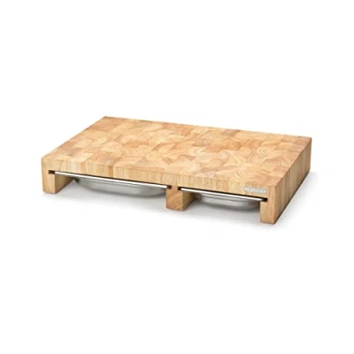 Image de Continenta Planche à découper en Bois Multifonction avec 3 tiroirs, Acier Inoxydable 50 x 32,5 8 cm, Marron