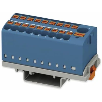 Image de Phoenix Contact bloc de distribution PTFIX 6/18X2,5 NS35 BU, d&#039;alignement vertical et alimentation intégrée, 690 V, 24 A, nombre connexions 19, section 0,14 mm² 4 bleu, 1 pièce