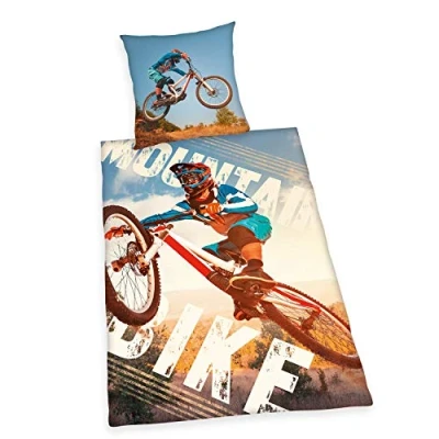 Image de Herding YOUNG COLLECTION Parure de Lit Réversible, VTT, Housse Couette 135 x 200 cm, Taie d&#039;Oreiller 80 Coton/Renforcé