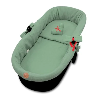 Image de Bordure Mousseline pour poussettes housse nid de bain bébé accessoires ensemble 3 pièces Vert