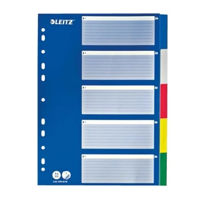 Image de Leitz Intercalaires A4 5 Touches, Multicolore, Onglets Renforcés en Plastique Résistant avec Table des Matières, 12556000